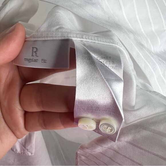 Sz XL Ermenegildo Zegna White Striped Dress Shirt 18” Collar $150 MSRP - Picture 10 of 11